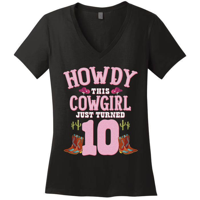 10th Birthday Cow Howdy Western Themed Birthday Women's V-Neck T-Shirt