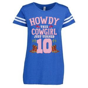 10th Birthday Cow Howdy Western Themed Birthday Enza Ladies Jersey Football T-Shirt