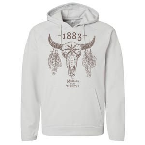 1883 Boho Cow Skull Cute Country Western Yellowstone Graphic Performance Fleece Hoodie