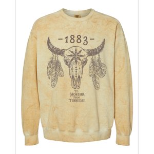 1883 Boho Cow Skull Cute Country Western Yellowstone Graphic Colorblast Crewneck Sweatshirt