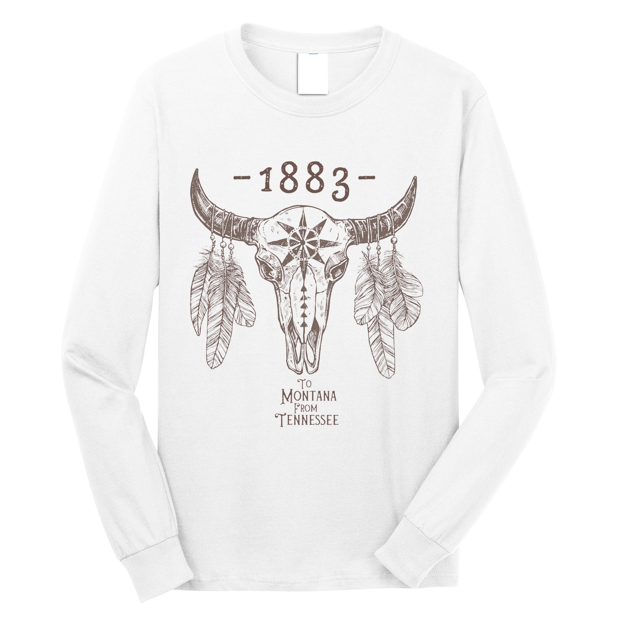 1883 Boho Cow Skull Cute Country Western Yellowstone Graphic Long Sleeve Shirt