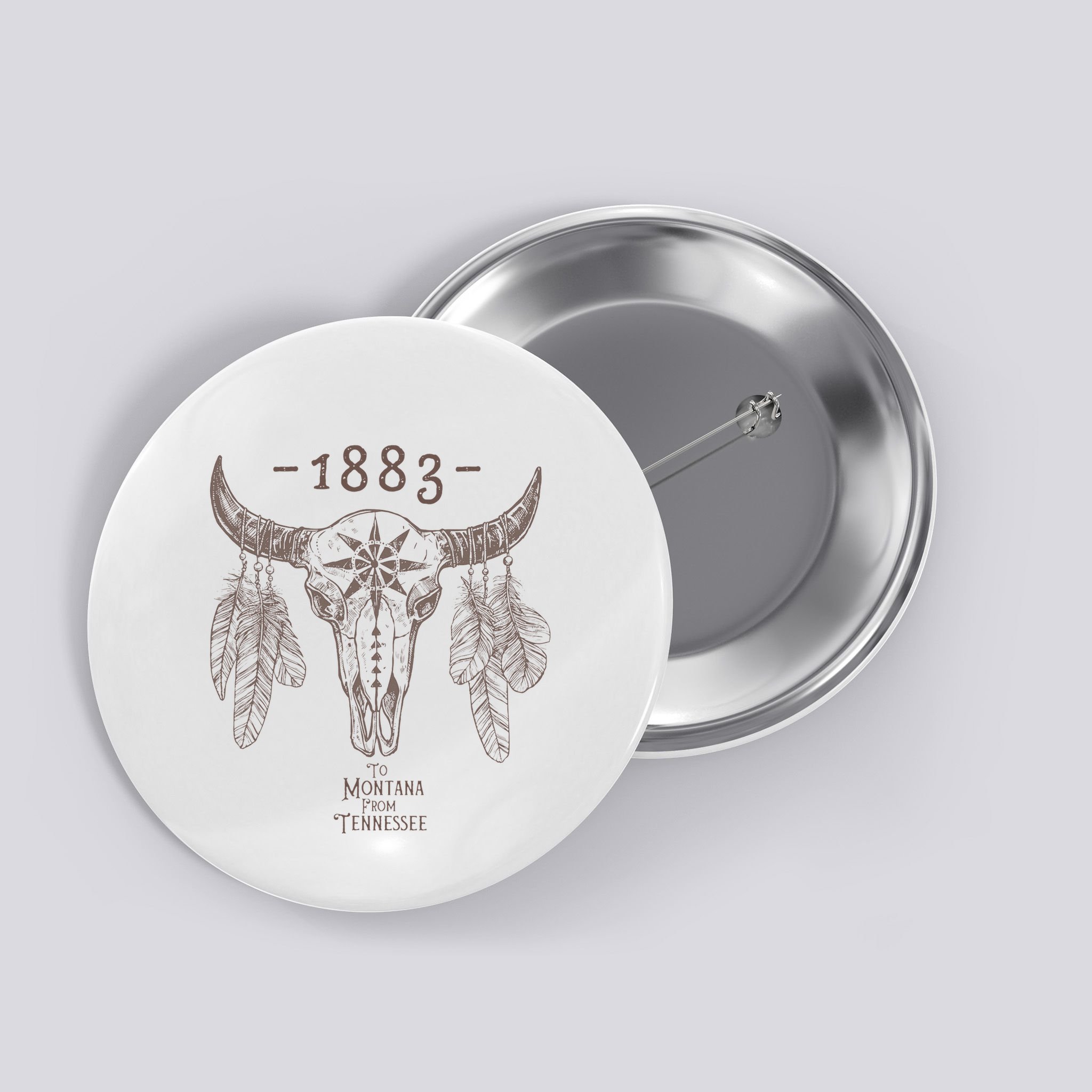 1883 Boho Cow Skull Cute Country Western Yellowstone Graphic Button