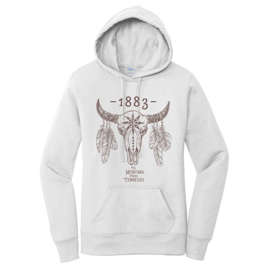 1883 Boho Cow Skull Cute Country Western Yellowstone Graphic Women's Pullover Hoodie