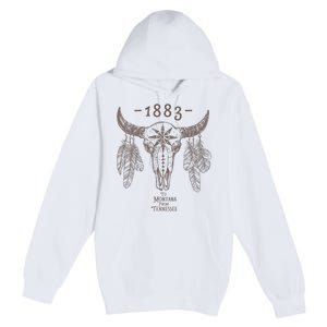 1883 Boho Cow Skull Cute Country Western Yellowstone Graphic Premium Pullover Hoodie