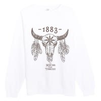 1883 Boho Cow Skull Cute Country Western Yellowstone Graphic Premium Crewneck Sweatshirt