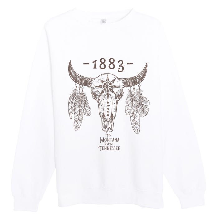 1883 Boho Cow Skull Cute Country Western Yellowstone Graphic Premium Crewneck Sweatshirt