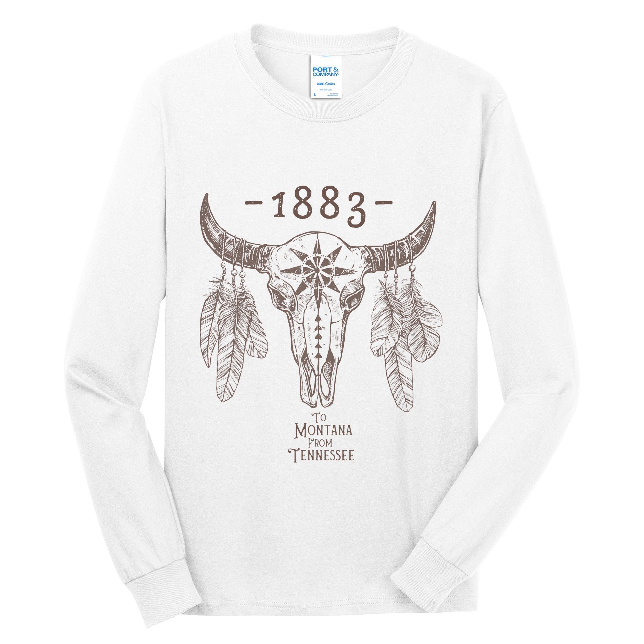1883 Boho Cow Skull Cute Country Western Yellowstone Graphic Tall Long Sleeve T-Shirt