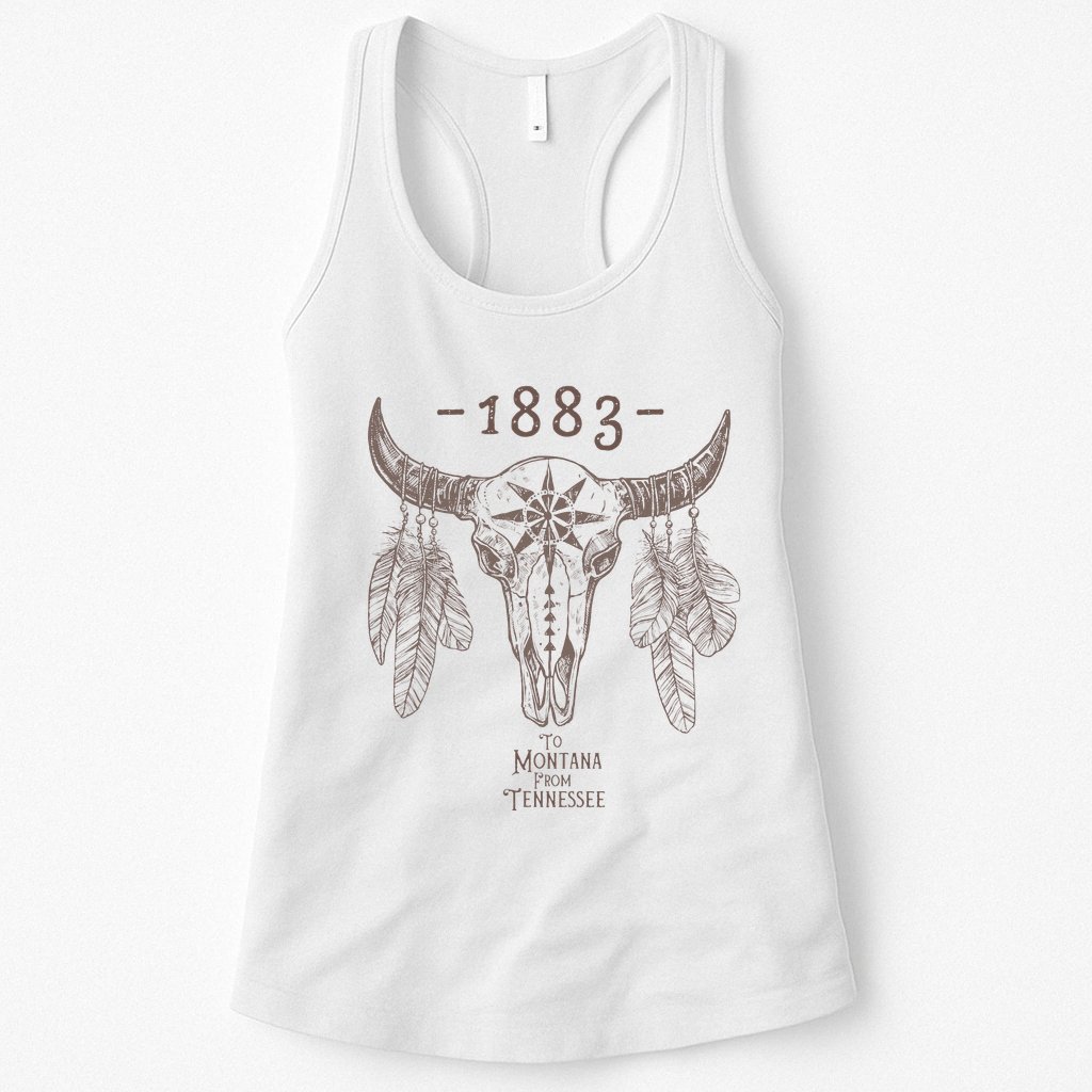 1883 Boho Cow Skull Cute Country Western Yellowstone Graphic Womens Tank Top