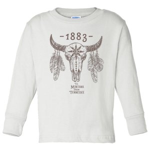 1883 Boho Cow Skull Cute Country Western Yellowstone Graphic Toddler Long Sleeve Shirt