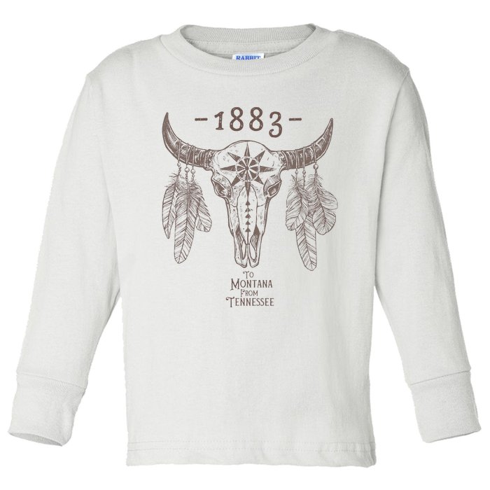 1883 Boho Cow Skull Cute Country Western Yellowstone Graphic Toddler Long Sleeve Shirt