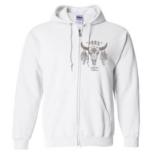 1883 Boho Cow Skull Cute Country Western Yellowstone Graphic Full Zip Hoodie