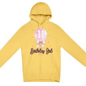 11th Birthday Coquette Pin.K Bow Balloon 11 Yrs Old Bday Premium Pullover Hoodie