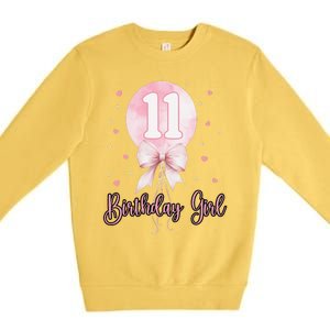 11th Birthday Coquette Pin.K Bow Balloon 11 Yrs Old Bday Premium Crewneck Sweatshirt