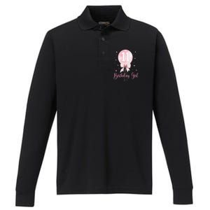 11th Birthday Coquette Pin.K Bow Balloon 11 Yrs Old Bday Performance Long Sleeve Polo