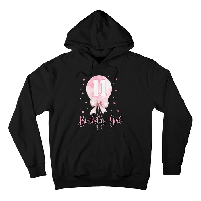 11th Birthday Coquette Pin.K Bow Balloon 11 Yrs Old Bday Hoodie