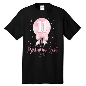 11th Birthday Coquette Pin.K Bow Balloon 11 Yrs Old Bday Tall T-Shirt