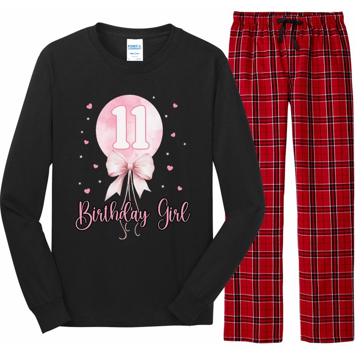 11th Birthday Coquette Pin.K Bow Balloon 11 Yrs Old Bday Long Sleeve Pajama Set