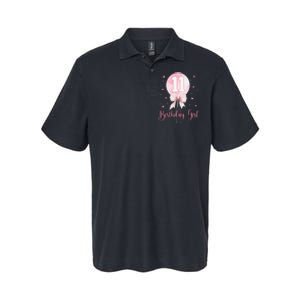 11th Birthday Coquette Pin.K Bow Balloon 11 Yrs Old Bday Softstyle Adult Sport Polo