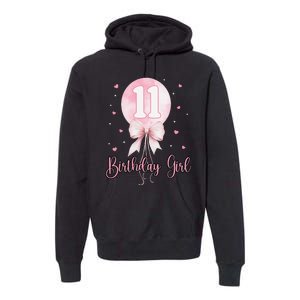 11th Birthday Coquette Pin.K Bow Balloon 11 Yrs Old Bday Premium Hoodie