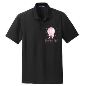 11th Birthday Coquette Pin.K Bow Balloon 11 Yrs Old Bday Dry Zone Grid Polo