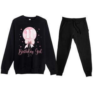 11th Birthday Coquette Pin.K Bow Balloon 11 Yrs Old Bday Premium Crewneck Sweatsuit Set