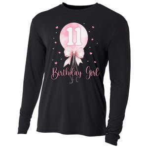 11th Birthday Coquette Pin.K Bow Balloon 11 Yrs Old Bday Cooling Performance Long Sleeve Crew