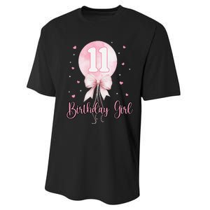 11th Birthday Coquette Pin.K Bow Balloon 11 Yrs Old Bday Performance Sprint T-Shirt