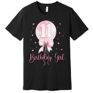 11th Birthday Coquette Pin.K Bow Balloon 11 Yrs Old Bday Premium T-Shirt