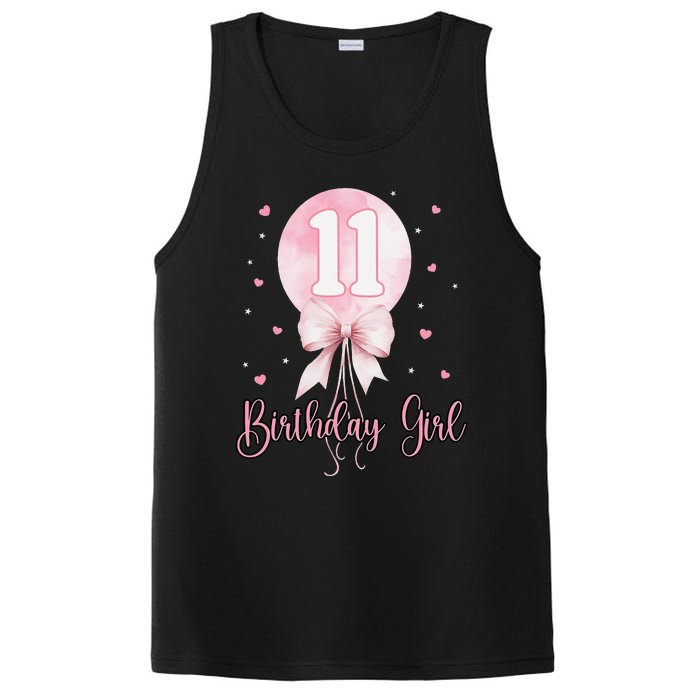 11th Birthday Coquette Pin.K Bow Balloon 11 Yrs Old Bday PosiCharge Competitor Tank