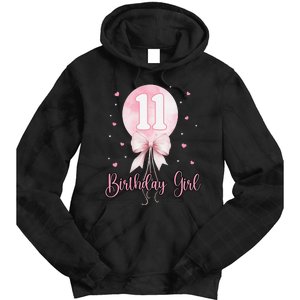 11th Birthday Coquette Pin.K Bow Balloon 11 Yrs Old Bday Tie Dye Hoodie