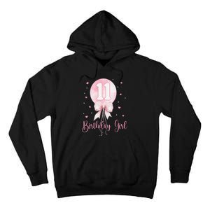 11th Birthday Coquette Pin.K Bow Balloon 11 Yrs Old Bday Tall Hoodie