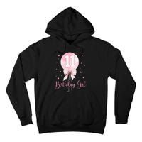 11th Birthday Coquette Pin.K Bow Balloon 11 Yrs Old Bday Tall Hoodie