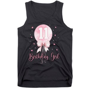 11th Birthday Coquette Pin.K Bow Balloon 11 Yrs Old Bday Tank Top