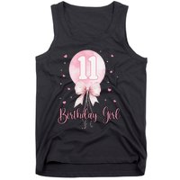 11th Birthday Coquette Pin.K Bow Balloon 11 Yrs Old Bday Tank Top