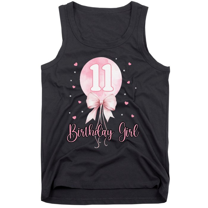 11th Birthday Coquette Pin.K Bow Balloon 11 Yrs Old Bday Tank Top