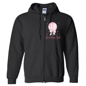 11th Birthday Coquette Pin.K Bow Balloon 11 Yrs Old Bday Full Zip Hoodie