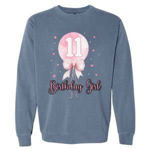 11th Birthday Coquette Pin.K Bow Balloon 11 Yrs Old Bday Garment-Dyed Sweatshirt