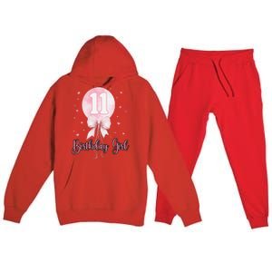 11th Birthday Coquette Pin.K Bow Balloon 11 Yrs Old Bday Premium Hooded Sweatsuit Set