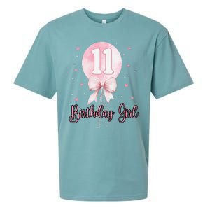 11th Birthday Coquette Pin.K Bow Balloon 11 Yrs Old Bday Sueded Cloud Jersey T-Shirt