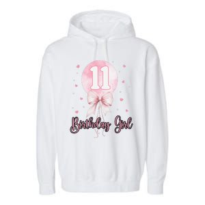 11th Birthday Coquette Pin.K Bow Balloon 11 Yrs Old Bday Garment-Dyed Fleece Hoodie