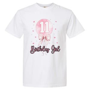 11th Birthday Coquette Pin.K Bow Balloon 11 Yrs Old Bday Garment-Dyed Heavyweight T-Shirt