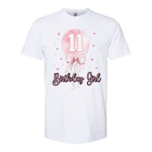 11th Birthday Coquette Pin.K Bow Balloon 11 Yrs Old Bday Softstyle CVC T-Shirt