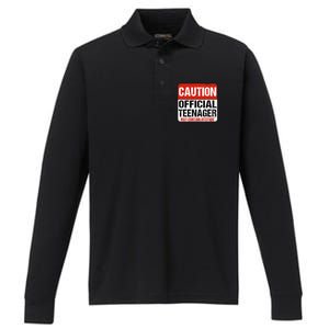 13 Birthday Caution Nager Boy 13yr 13th Birthday Performance Long Sleeve Polo