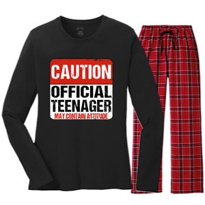 13 Birthday Caution Nager Boy 13yr 13th Birthday Women's Long Sleeve Flannel Pajama Set 