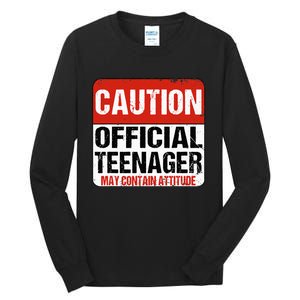 13 Birthday Caution Nager Boy 13yr 13th Birthday Tall Long Sleeve T-Shirt