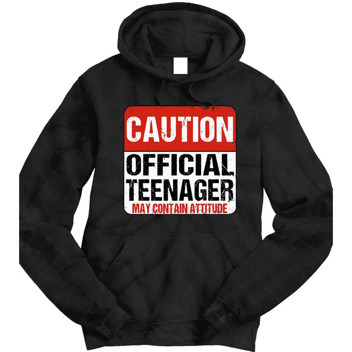 13 Birthday Caution Nager Boy 13yr 13th Birthday Tie Dye Hoodie