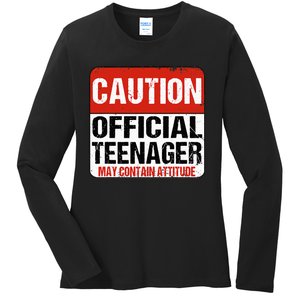 13 Birthday Caution Nager Boy 13yr 13th Birthday Ladies Long Sleeve Shirt