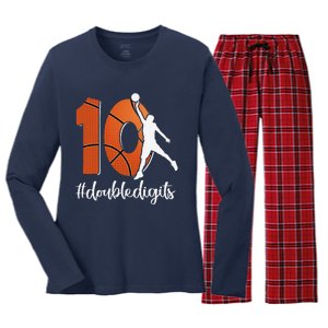 10th Birthday Double Digits Ten Basketball Women's Long Sleeve Flannel Pajama Set 