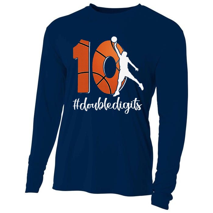 10th Birthday Double Digits Ten Basketball Cooling Performance Long Sleeve Crew