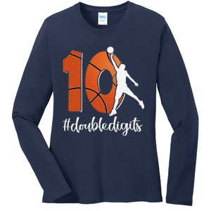 10th Birthday Double Digits Ten Basketball Ladies Long Sleeve Shirt